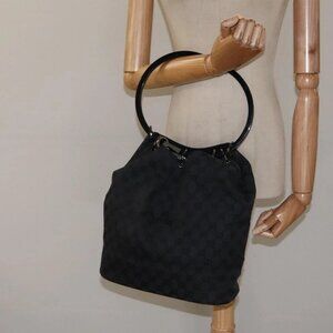 GUCCI GG Canvas Shoulder Bag Black Silver